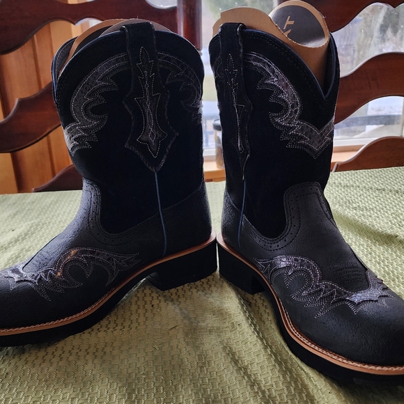 Ariat Showbaby Fatbaby U Turn Cowboy Boots Roughed Black Leather Suede Size 9.5 - Picture 10 of 15